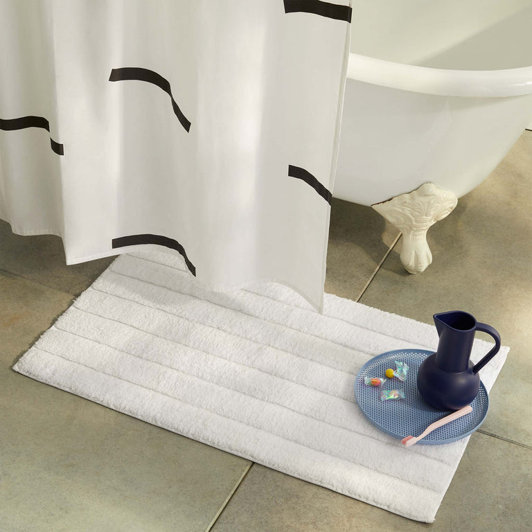 mDesign Large Bath Mat Runner Non-Skid Bathroom Runner Rug White/Gray